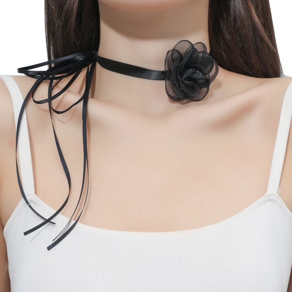 Camellia Halskjede Temperament Lang Stropp Halskjede Vintage Sløyfe-Knyte Choker Smykker Kragebeinskjede