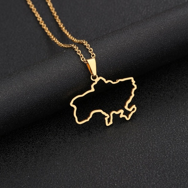Ukraina Karta Hänge Halsband för män Kvinnor Rostfritt stål Guld Silver Choker Ukraina Kontur Hjärta Flagga Smycken Present Silver - A