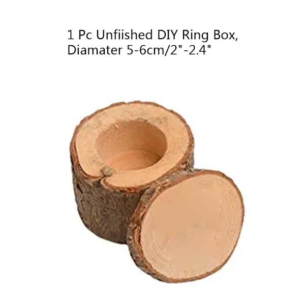 5-6cm Liten Storlek Handgjord Obehandlad Tom Vigselringask Naturligt Trä Smyckesdisplay DIY Bokstäver Rustik Ringask