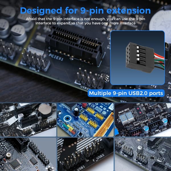 9-pinners USB-header-splitter med SATAs strømkabel, intern USB HUBs-utvidelse