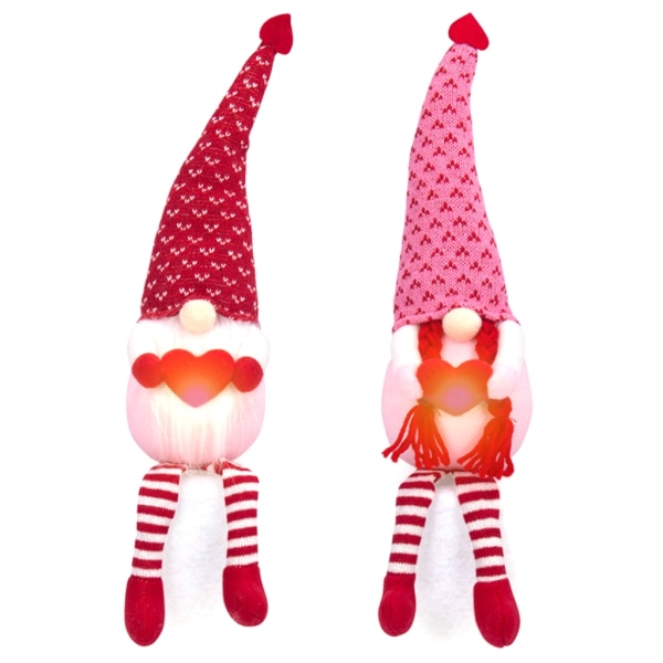 Alla hjärtans dag Långben Gnome med LED-ljus Söt Ansiktslös docka Desktop Ornament för Festival Holiday Nyårsfest Ladies