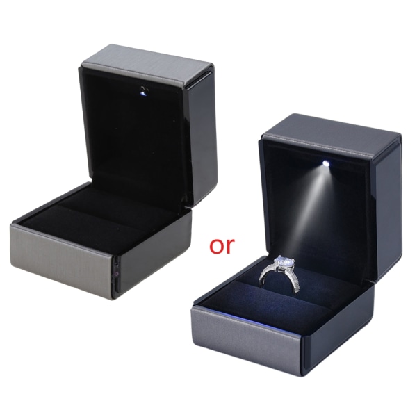 LED Upplysta Ringar Box Smycken Display Presentbox Förslag Bröllop Förlovningsring Box Fyrkantiga örhängen Förvaringshållare Box Gray