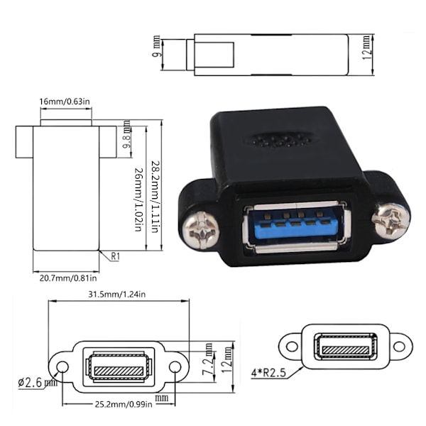 USB3.0 Hunn Til Hunn Sokkel Panelmonteringsadapter Koblingsforlengelse