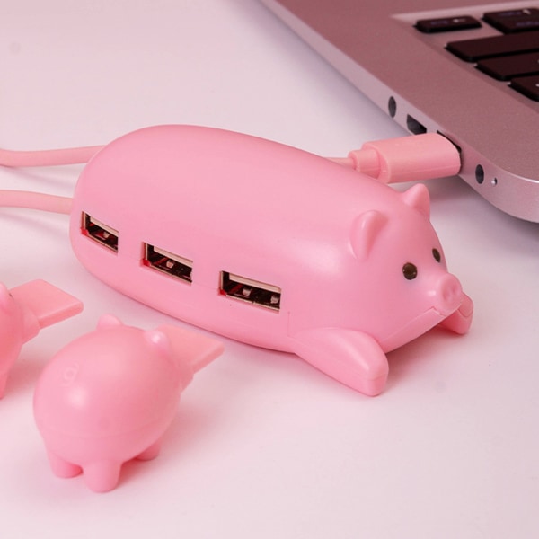 Söt USB 2.0 Hub Rosa Mamma Pig USB Hub med 3 smågrisdekorationslock Fantastiska presenter