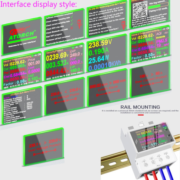 El Power Spänning Ström Monitor WiFi APP-Control Rail Montering Elanvändningsmonitor Fungerar med Tuya-Alexa