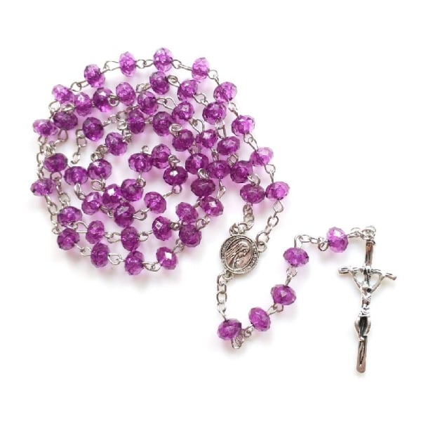 Lila pärla kors rosenkrans halsband pärla hängande hänge för kvinnor Kvinnlig ber Meditation Presentmaterial