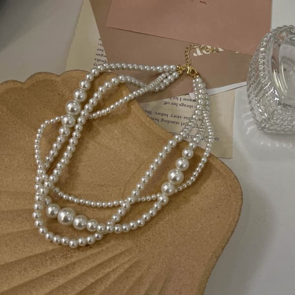 Elegant Flerlagers Imitationspärlhalsband för Kvinnor Bröllops Statement Choker