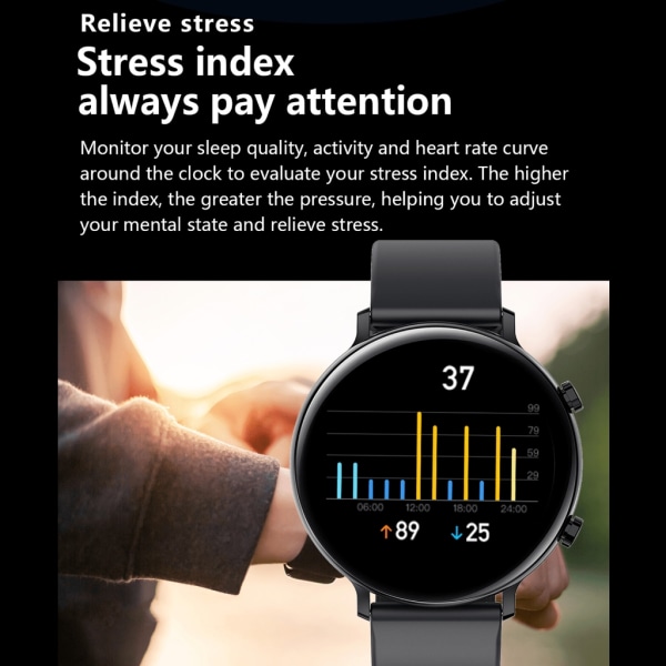 GW33 Smart Watch Watch Puls Blodtryckssyremätare Armbandsur för telefon med stegräknare för vuxen Black