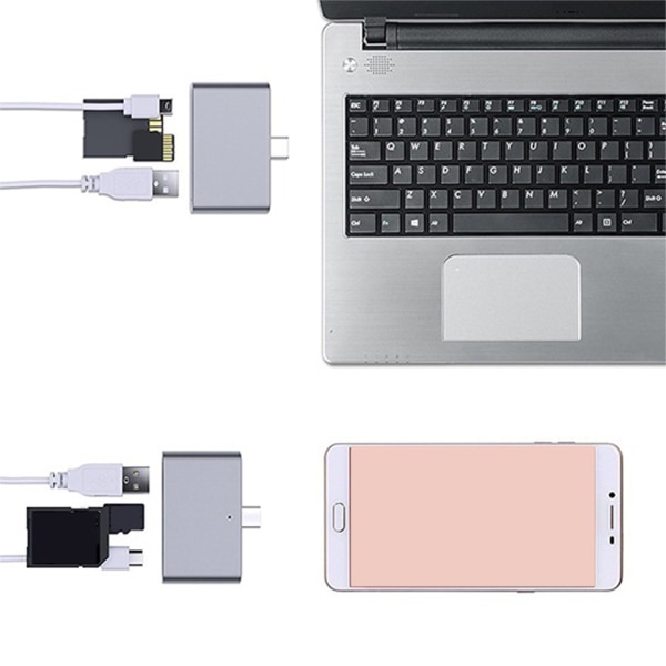 Typ C minneskortläsare Hub USB 3.0 Dockningsstation USB C OTG Adapter Universal OTG SD SDHC TF Adapter för Smartphone Silver