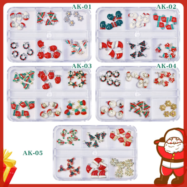 Christmas Nail Charms Nail Art Legering Rhinestones Tillbehör Julserie Blandad Nail Art Dekor för DIY Nails Ornament 5