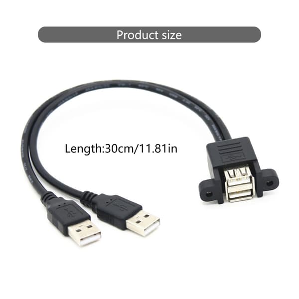 2-lags USB 2.0-skjøteledning med øre for sikker panelmontering