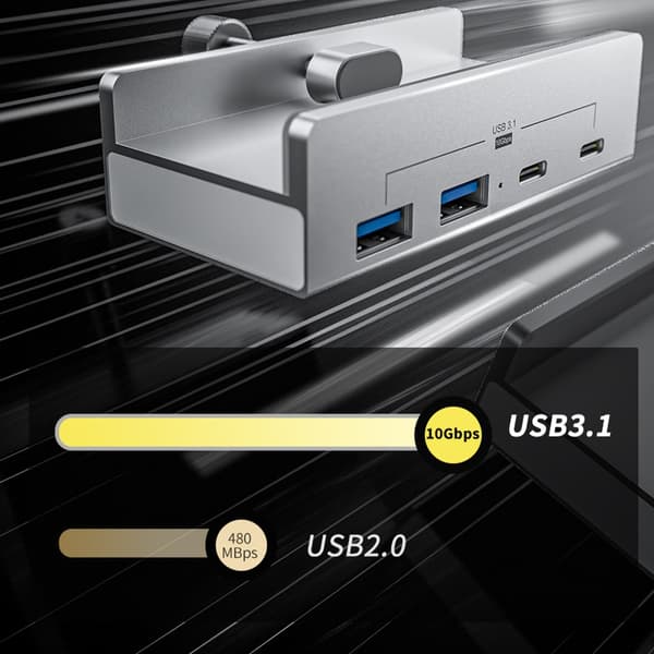 4 Portars Aluminium Extern Dockningsstation USB 3.1 Typ C Clip HUB 10Gbps Data