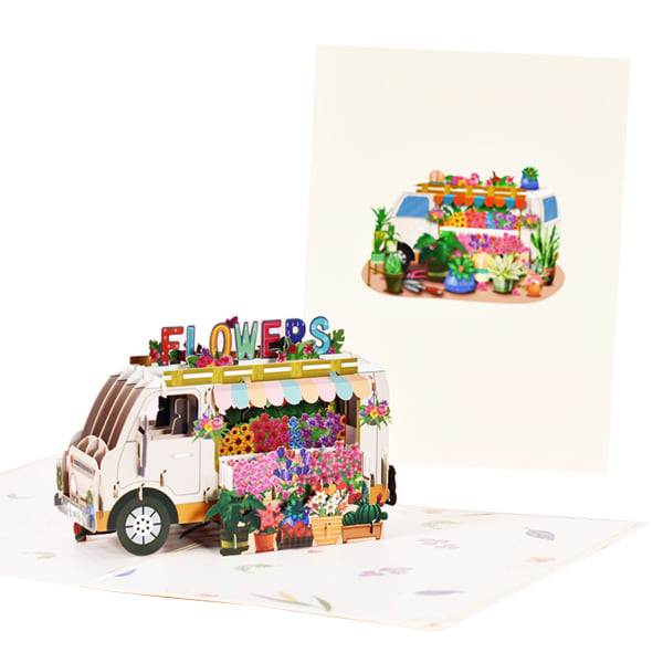 3D för Pop Up-kort Handgjorda blomsterlastbil gratulationskort med kuvert för fäder