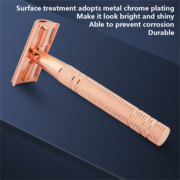 Bärbar klassisk dubbelkantssäkerhet för rakhyvel Premium handhållen män metall för rakhyvel med 10 st påfyllningsblad för all hud Rose gold