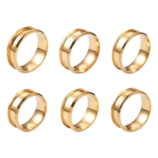 6 st 8mm rostfritt stål räflad fingerring kärna Blank för inläggningsring smycken göra polerad komfort räflad ring Gold