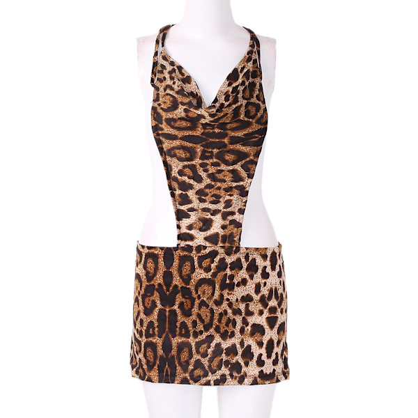 Nya Sexiga Dam Leopard Underkläder Sovkläder Rygglös Mini Klänning Teddies