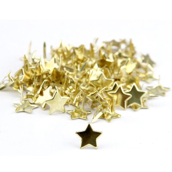 100 st Mini Brads Fästen Guld Pappersfäste Stjärnform för Huvuddelade Stift 0,39x0,51 tum för DIY Scrapbooking Papper C