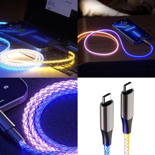 60W Hurtigladekabel RGB Dynamiske Lys USB C Aluminiumshus 1M Lengde