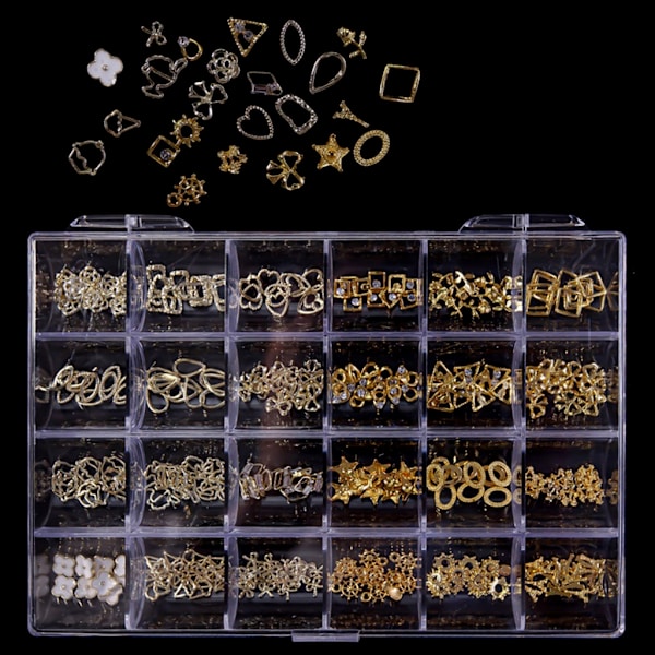 24 Fack 3D Nagelkonst Hantverk Strass Berlocker Glänsande DIY Nageldesigner Kristall Ädelstenar Hängande Manikyr Nagelsmycken Diamanter