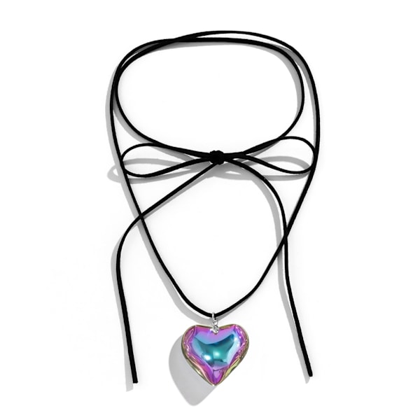Goth Svart Fløyel Stort Hjerte Anheng Choker Halskjede for Kvinner Elegant Vev Knyttet Sløyfe Justerbart Kjede Smykke