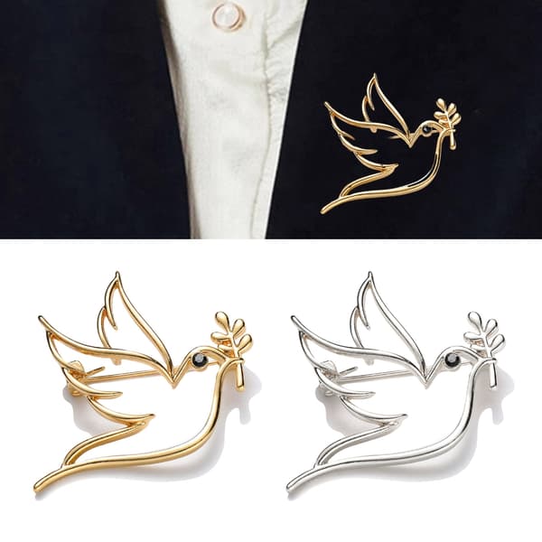 Elegant Gren Duer Broche Fredssymbol Legering Mode Nålemærke Tilbehør Silver