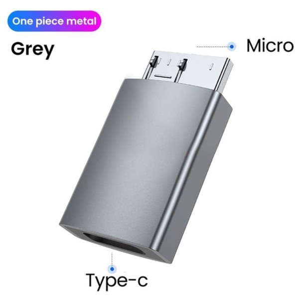 USB C till Micro B Adapter Höghastighetsdataöverföring, aluminiumkonstruktion, Typ-c till USB3.0 Micro B Adapter Converter Silver