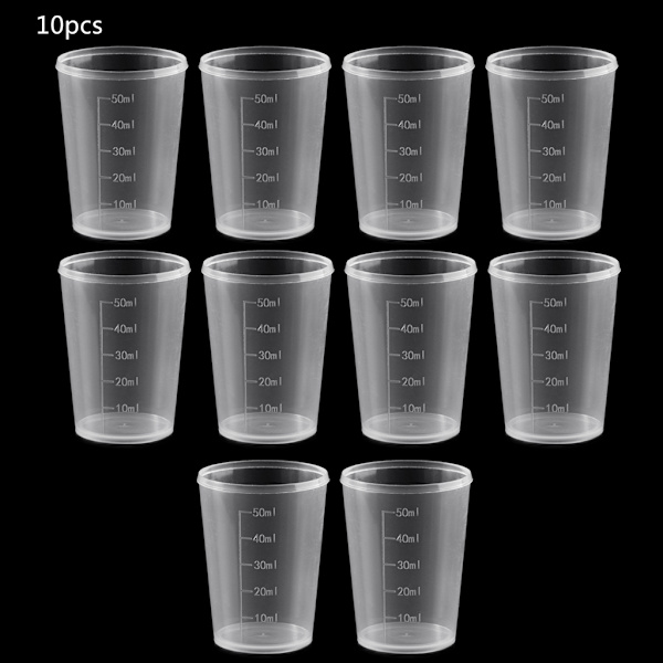 10 st 50 ml Mätkoppar Plast Blandningskoppar Lab Användning för Flytande Färg Epoxiharts Blandning Handgjorda Konst Hantverkstillbehör