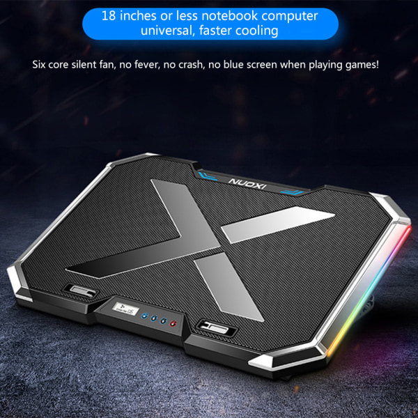 Gaming Notebook Cooler Radiator RGB Laptop Kylplatta Super Mute 6 LED-fläktar Kraftfullt justerbart stativ för MC Q8