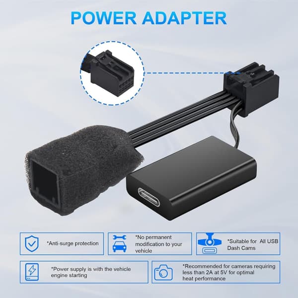 ABS 10-stifts bilströmadapterkabel, värmebeständig, Plug & Play, Dashcam-ström
