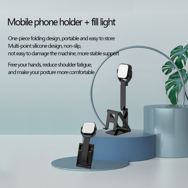 5W hopfällbar telefonhållare med justerbart fyllningsljus Smartphone bordsställ för selfie Livestreaming videofotografering