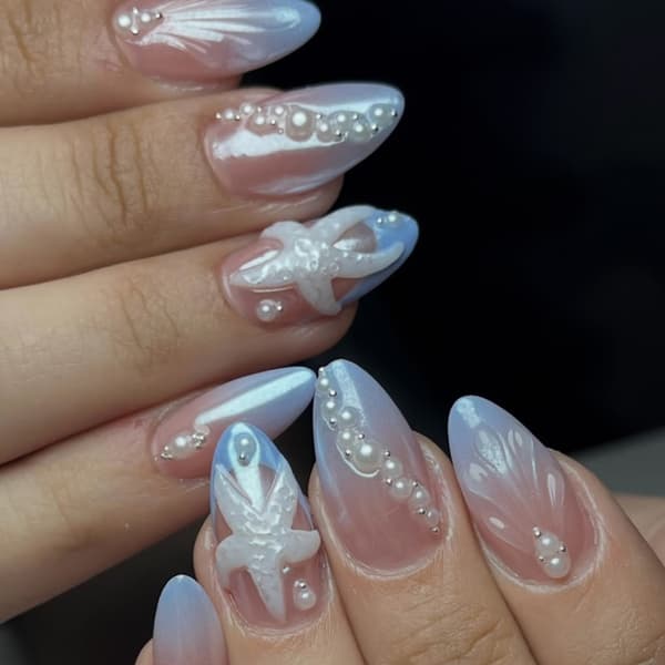 Daglig brug press-on manicure sæt med lyseblå gradient finish