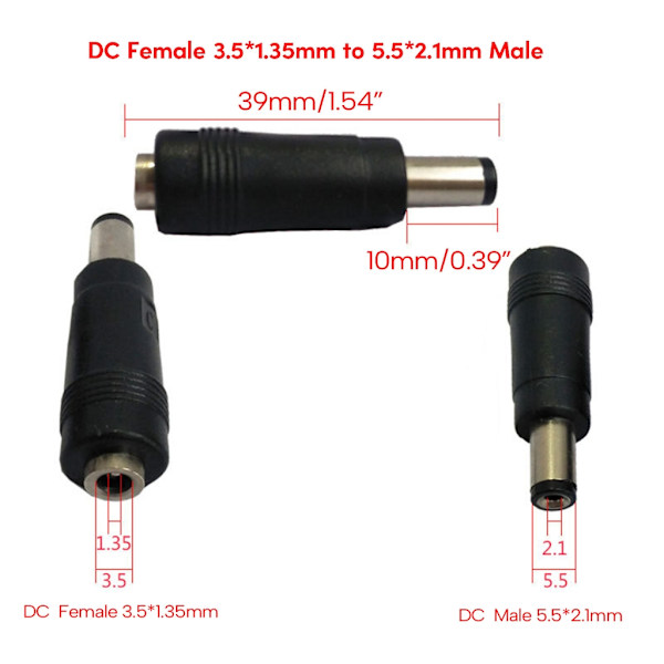 Universal DC3.5x1.35mm hona till DC4.0x1.7mm/5.5x2.1mm/DC5.5x2.5mm hane-adapter för bärbar dator, kamerakontaktomvandlare 5.5x2.5mm