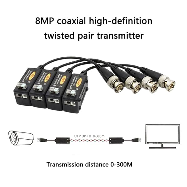 8MP Video Balun BNC Over Cat5e Extender til Sikkerhedssystem Installation
