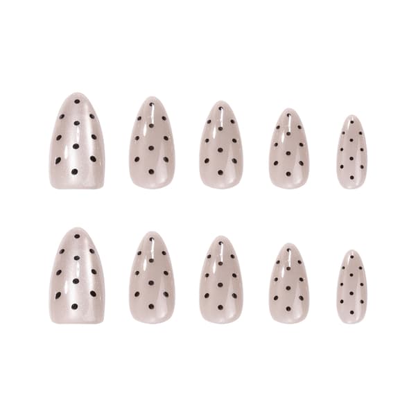 Grå finish mandel manicure sæt med sort prikmønster detalje