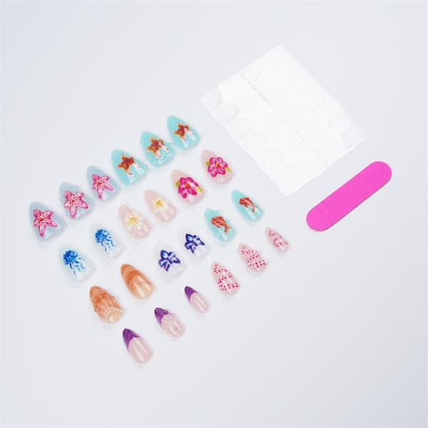 3D Ocean Press On Manicure 24-dele sæt til daglig brug og hjemmebrug
