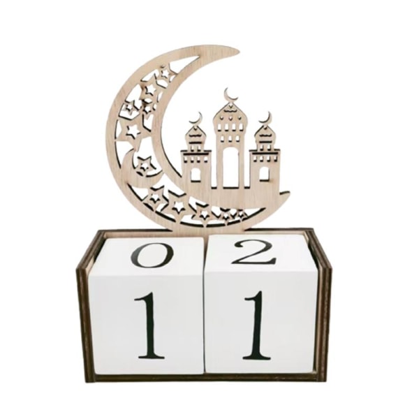 Wood Eid Mubarak Countdown Kalenderprydnad Ramadan trähantverk null - 1