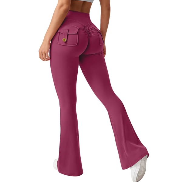Cargo Bukser til Kvinder Høj Talje Mode Flared Elastiske til Træning Brede Ben Yogabukser med Lommer Raspberry red S