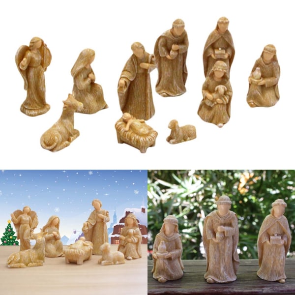 10st julstaty julkrubba figurer Spjälsäng krubba miniatyrer Set Hemdekorationer Kyrka katolsk