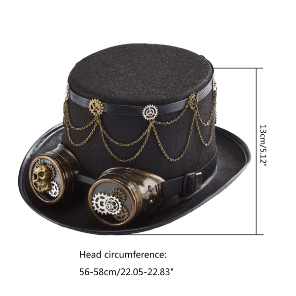 Victorian Punk Skull Glasögon Gothic Hat Läder Rep Gear Chain Top Hat Steampunk Hat Halloween Hat for Performance Prop
