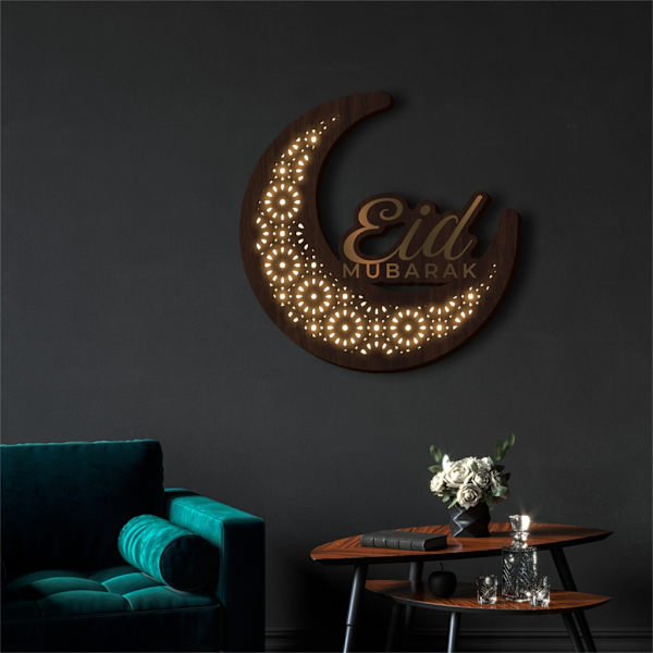Eid Mubarak Led-ljusskylt Dekorativt hängbart prydnadshantverk för Eid-festivalen inomhus utomhusfestbakgrund 4