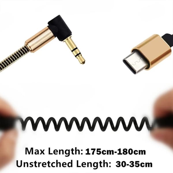 USB C til 3,5 mm spirallydskabel bilstereoledning 1,8 meter forlængerkabel