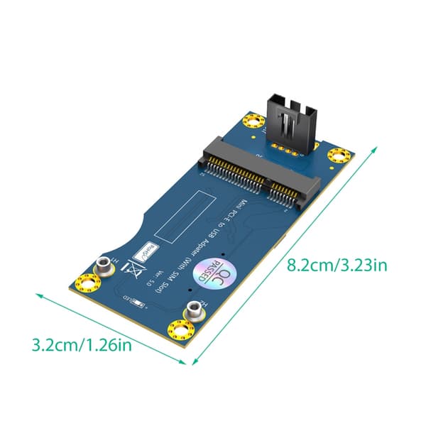 Mini PCIE - USB 2.0 -sovitin korttipaikalla WWAN LTE -verkkokortille
