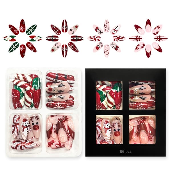 96 delar/set Holiday False Nail Set Glitters Snowflake Christmas Designs
