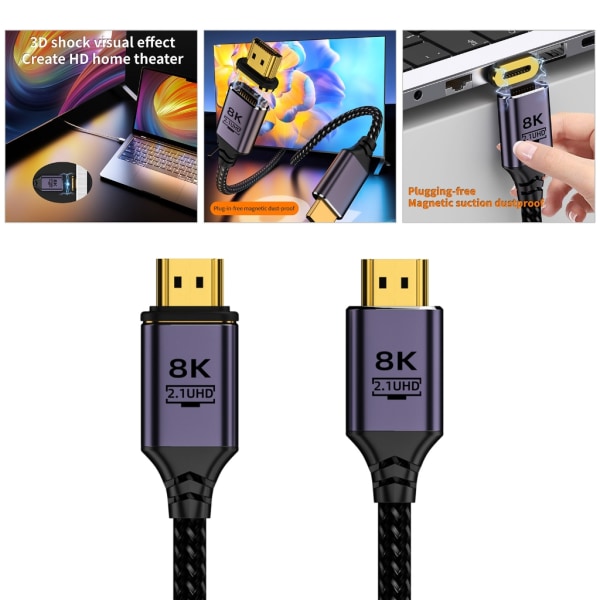 Höghastighets HDTV2.1 Magnetisk kabelstöd 8K@60Hz 4K@120Hz 2K@240Hz HDMI-kompatibel hane till HDMI-kompatibel hansladd 1.5m