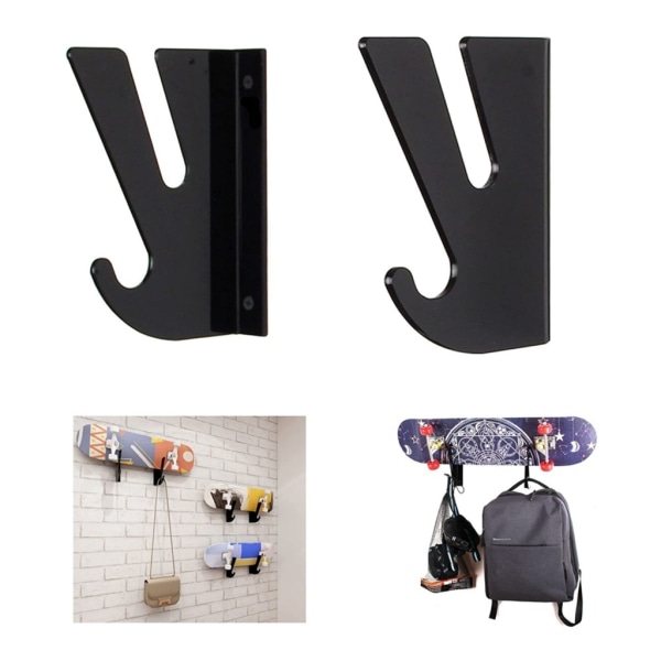 Väggmonterat skateboardställ med krok Stabila akrylhållare Skateboardentusiaster Väggställ Displayhängare Black