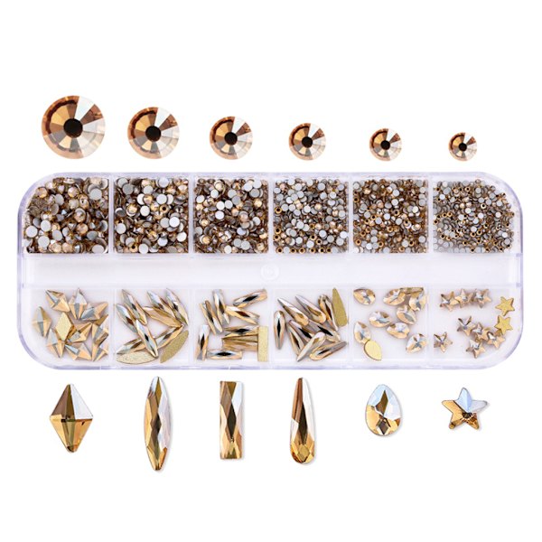 12 Fack Glas Nagelkonst Dekorationer Multi-Form Multi-Storlek Nagel Ornament