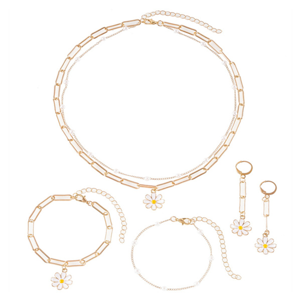 Daisy Solsikke Halskæde Armbånd Øreringe Sæt Solsikke Boho Lang Dråbe Håndlavet Vedhæng Halskæde Choker til Kvinder Pige