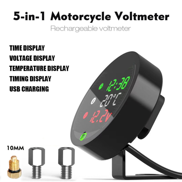 Universal Motorcykel Båt LED Digital Voltmeter Panel Volt Meter Tester Monitor Mätare Display SUV Biltillbehör 5 i 1