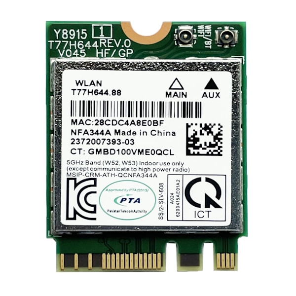 QCNFA344A Dual-Band 1200M Gigabit-AC Trådløst Netværkskort til Windows710 (NGFF-Interface Bluetooth-kompatibel4.1)