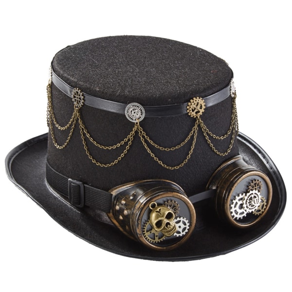 Victorian Punk Skull Glasögon Gothic Hat Läder Rep Gear Chain Top Hat Steampunk Hat Halloween Hat for Performance Prop